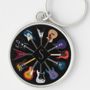 Personalized Electric Guitar Circle Black Key Ring