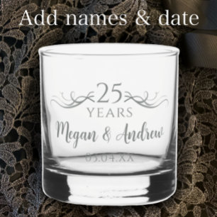 Personalized Elegant 25th Wedding Anniversary Gift Whiskey Glass