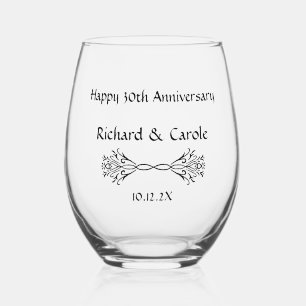 Personalized Elegant 30th Wedding Anniversary Gift Stemless Wine Glass