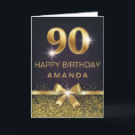 Personalized Elegant 90th Birthday Gold Glitter Card<br><div class="desc">Elegant Stylish 90th birthday card. Design featured gold foil 90 on black background and glitter and a bow on the front. Add your message inside.</div>