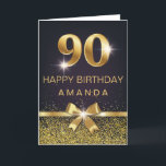 Personalized Elegant 90th Birthday Gold Glitter Card<br><div class="desc">Elegant Stylish 90th birthday card. Design featured gold foil 90 on black background and glitter and a bow on the front. Add your message inside.</div>