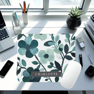 Personalized Elegant Blue Aqua Floral Mousepad