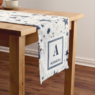 Personalized Elegant Blue & Gold Stars Pattern (2) Short Table Runner