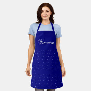 Personalized Elegant Blue, White Polka Dot Apron