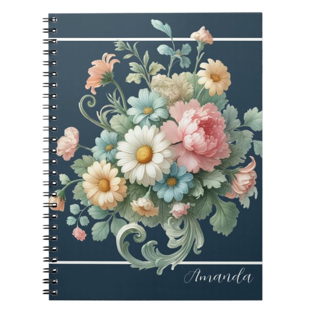 Personalized Elegant Botanical Floral Watercolor Notebook (Front)