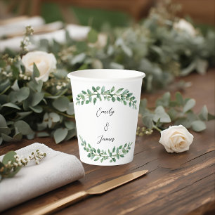 Personalized Elegant Botanical Greenery Wedding Paper Cups
