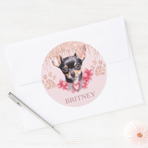 Personalized Elegant chihuahua Dog with Glitter  Classic Round Sticker