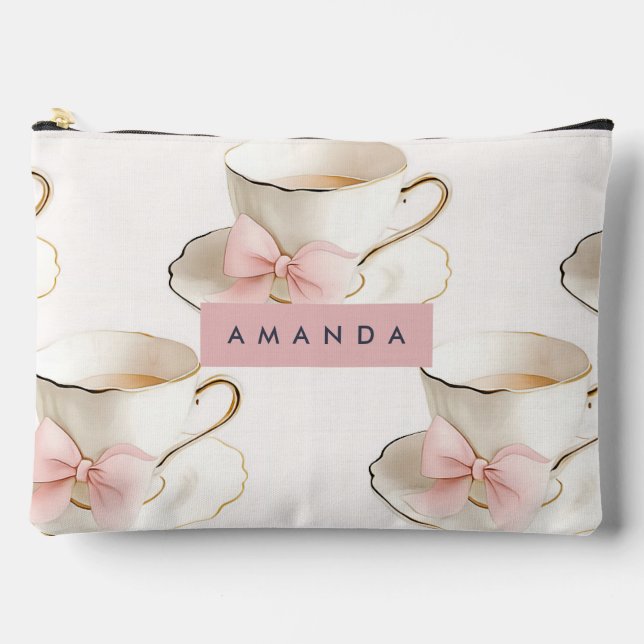 Personalized Elegant Coquette Pattern Tea Cup Accessory Pouch (Front)