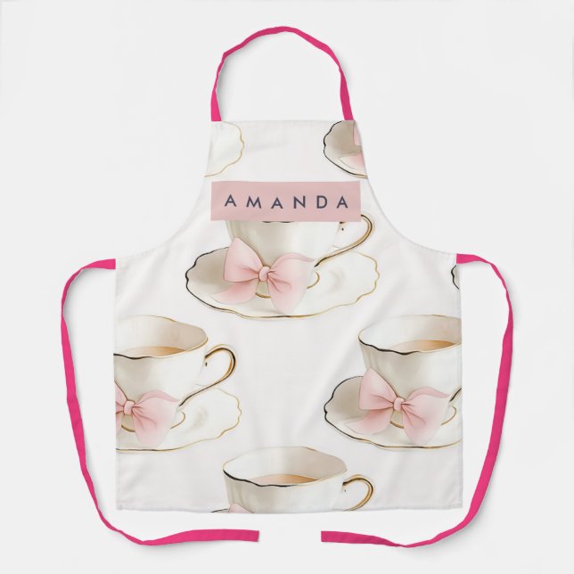 Personalized Elegant Coquette Pattern Tea Cup Apron (Front)
