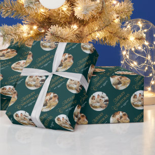 Personalized Elegant Family Photo Green Christmas Wrapping Paper