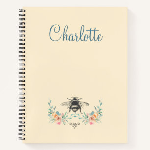 Personalized Elegant Floral Bee Spiral Notebook