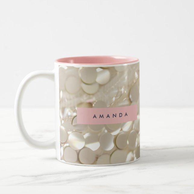 Personalized Elegant Gold Sequin Glam Two-Tone Coffee Mug (Left)