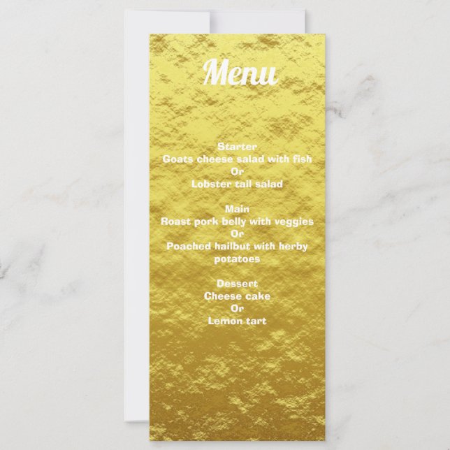 Personalized Elegant Gold Wedding Dinner Menu Card (Front)