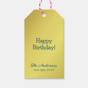 Personalized Elegant Golden Yellow Happy Birthday Gift Tags