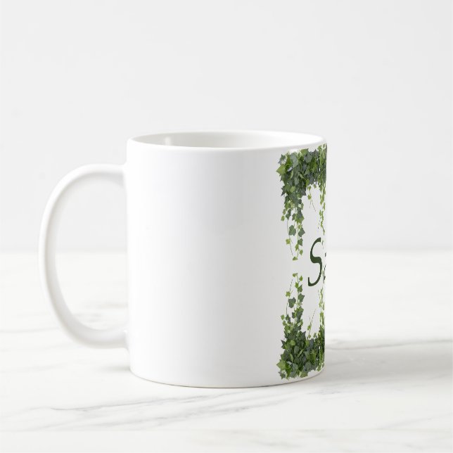Personalized Elegant Green Ivy Botanical Frame Cus Coffee Mug (Left)