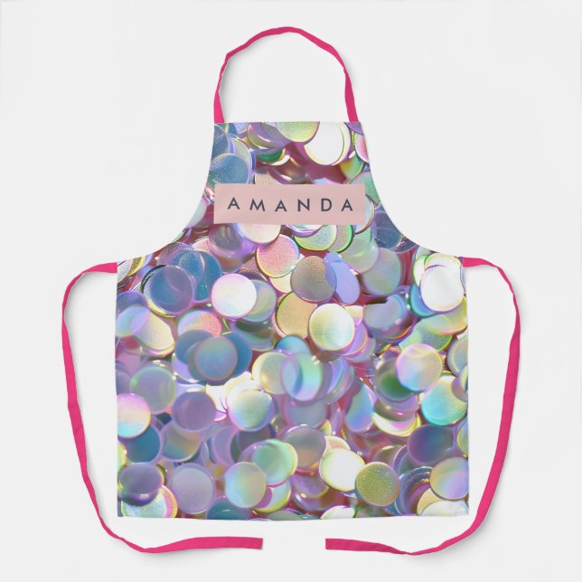 Personalized Elegant Iridescent Confetti  Apron (Front)