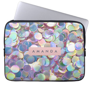 Personalized Elegant Iridescent Confetti Laptop Sleeve
