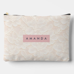 Personalized Elegant Ivory Floral Lace Accessory Pouch