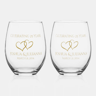 Personalized Elegant Modern 25th Anniversary Gift Stemless Wine Glass