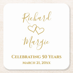 Personalized Elegant Modern 50th Anniversary Party Square Paper Coaster