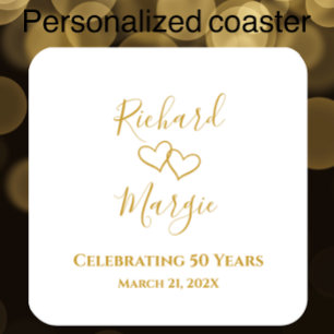 Personalized Elegant Modern 50th Anniversary Party Square Paper Coaster