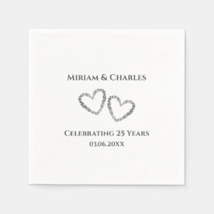 Personalized Elegant Modern Heart 25th Anniversary Napkin