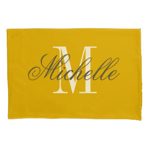 Personalized elegant monogram mustard yellow pillowcase