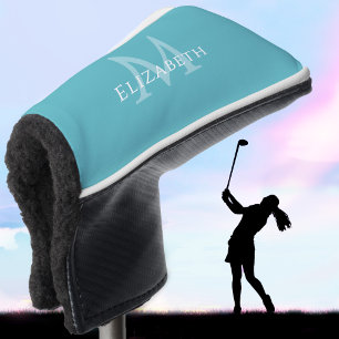 Personalized Elegant Monogram Name Initial Teal Golf Head Cover