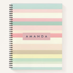 Personalized Elegant Pastel Macaron Stripe Notebook