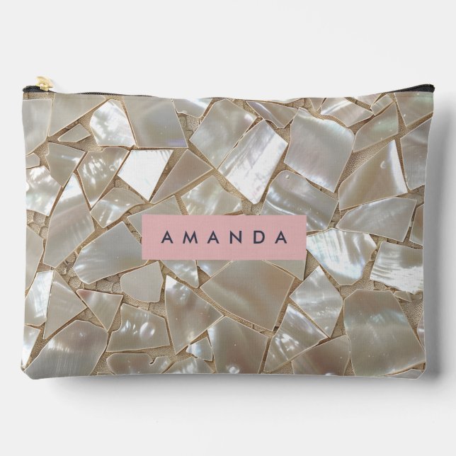 Personalized Elegant Pastel of Pearl Mosaic Accessory Pouch (Front)