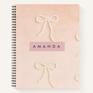 Personalized Elegant Pearl Bow in Soft Blush Notebook
