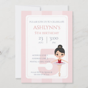 Personalized Elegant Pink Ballerina Birthday Invitation