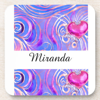 Personalized Elegant Pink Hard Plastic Coaster