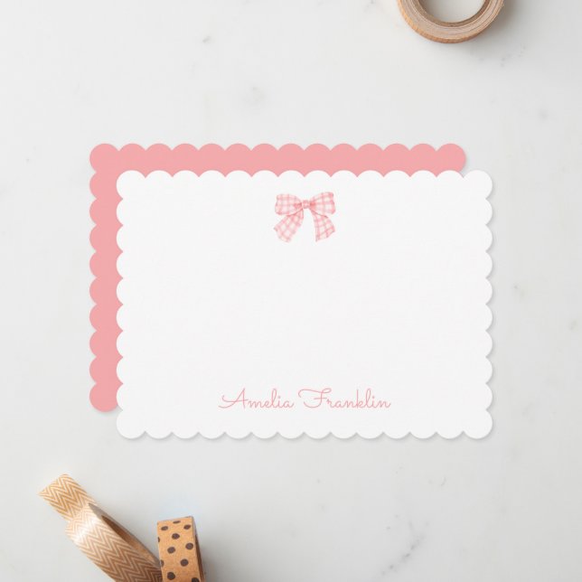 Personalized Elegant Pink Watercolor Bow  Card (Front/Back In Situ)