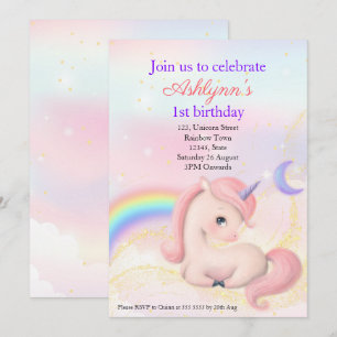 Personalized Elegant Pink Watercolour Unicorn Invitation