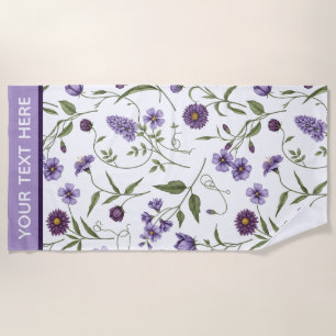 Personalized Elegant Purple Floral Botanical Beach Towel