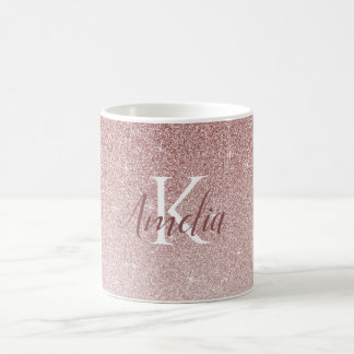 Personalized Elegant Rose Gold Glitter Monogram Coffee Mug