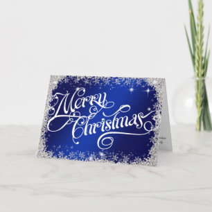 PERSONALIZED Elegant Royal Blue Merry Christmas Holiday Card