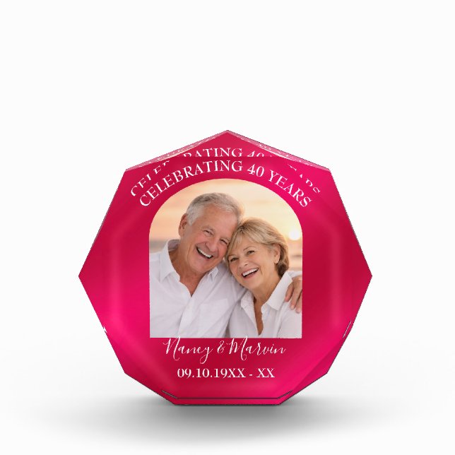 Personalized Elegant Ruby 40th Anniversary Gift Photo Block (Front)