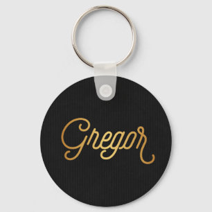 Personalized Elegant Script Gregor Gold Black Key Ring