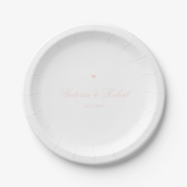 Personalized Elegant Script Pink Heart Paper Plate (Front)