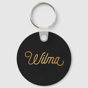Personalized Elegant Script Wilma Gold Black Key Ring