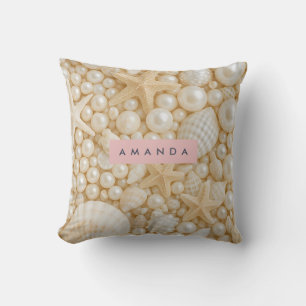 Personalized Elegant Seashell and Pearl Cushion