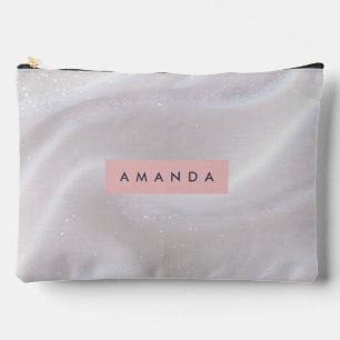 Personalized Elegant Shimmer White Satin Accessory Pouch