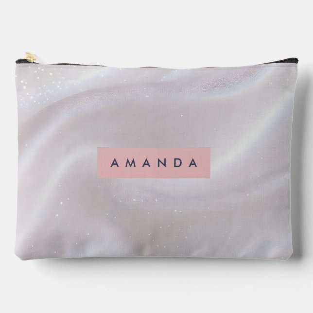 Personalized Elegant Shimmer White Satin Accessory Pouch (Front)
