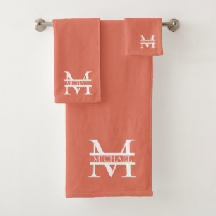 Personalized Elegant Terracotta Monogram and Name Bath Towel Set