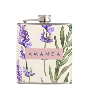Personalized Elegant Watercolor Lavender  Hip Flask