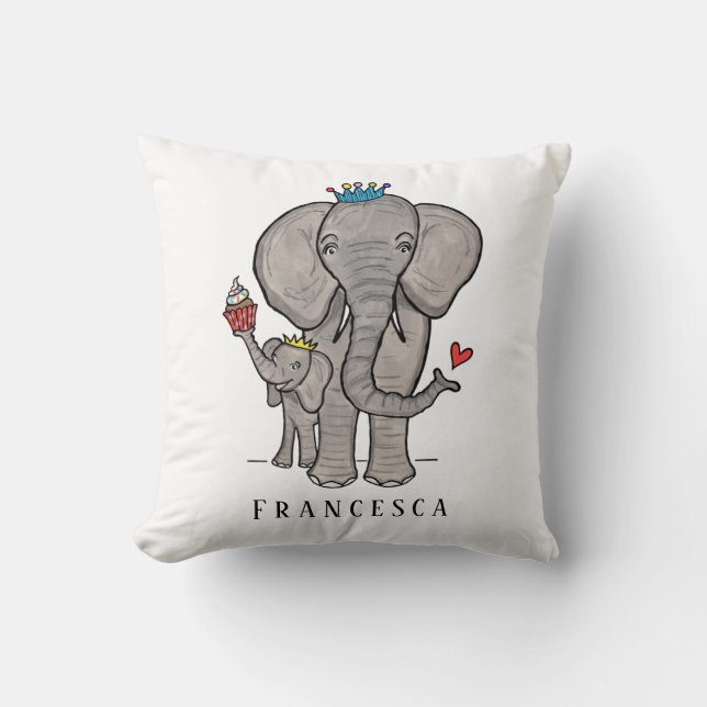 Personalized Elephant and Baby Cushion (Front)