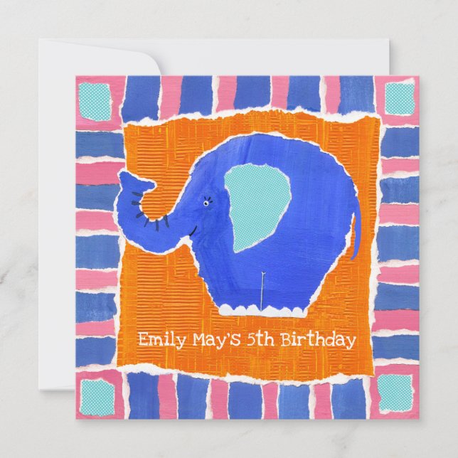 Personalized Elephant Birthday Invitation (Front)