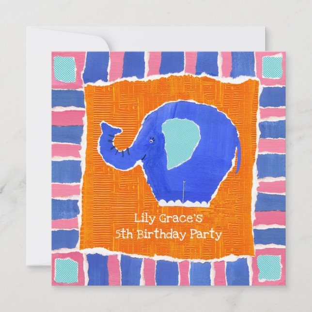 Personalized Elephant Birthday Invitation (Front)